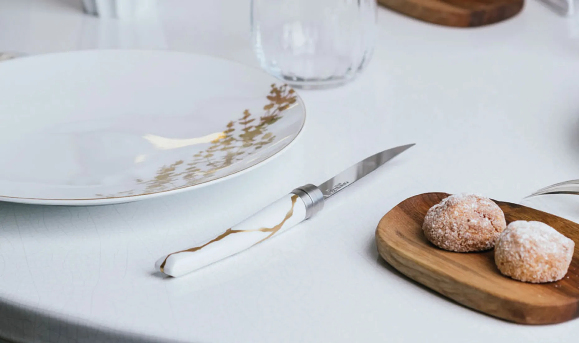 Coffret de 2 couteaux de table Kintsugi Blanc Lame Argent